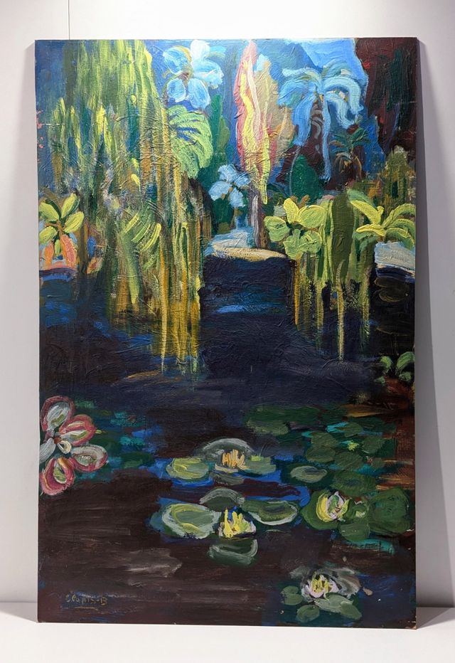 Llopis Beltrá óleo firmado paisaje nenúfares