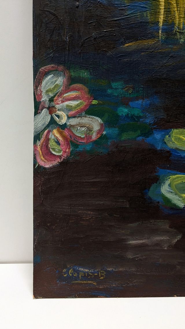 Llopis Beltrá óleo firmado paisaje nenúfares