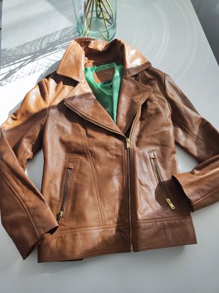 Elegante Cazadora Piel Mujer Marrón