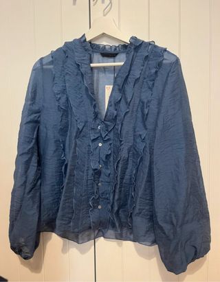 Blusa Zara Volantes Azul Talla S