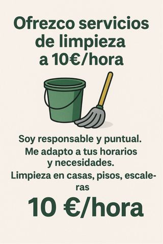 Ofrezco servicios de limpieza a 10€/hora