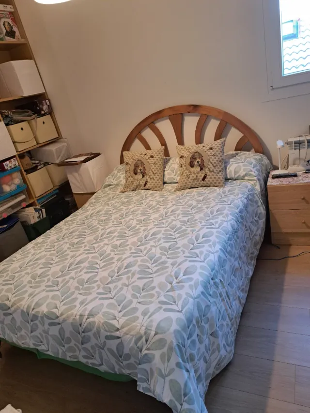 Cama Matrimonio Madera y Tela