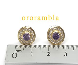 Pendientes Oro 18k Circonitas Moradas y Blancas