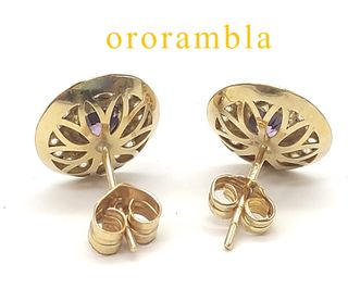 Pendientes Oro 18k Circonitas Moradas y Blancas