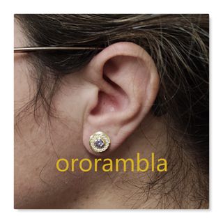 Pendientes Oro 18k Circonitas Moradas y Blancas