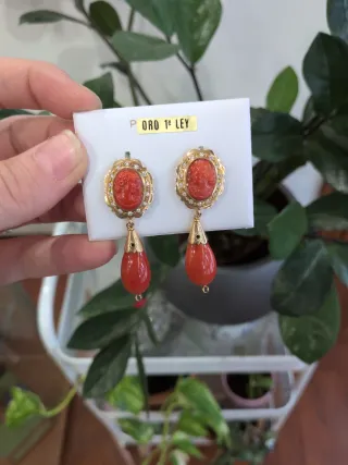 Pendientes Oro 18k Camafeos Corales Lágrima