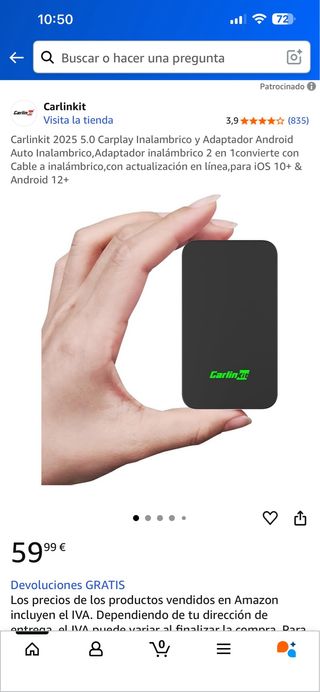 Carlinkit 2025 5.0 CarPlay Adaptador