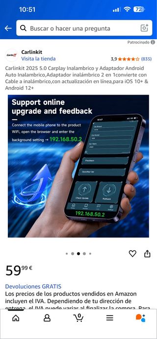 Carlinkit 2025 5.0 CarPlay Adaptador