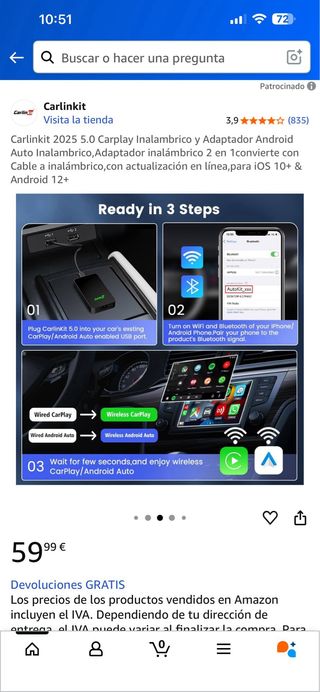 Carlinkit 2025 5.0 CarPlay Adaptador