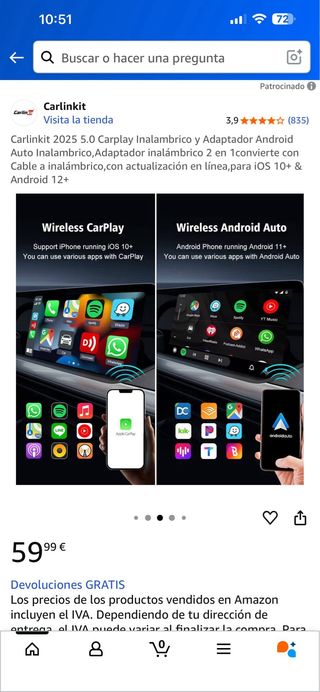 Carlinkit 2025 5.0 CarPlay Adaptador