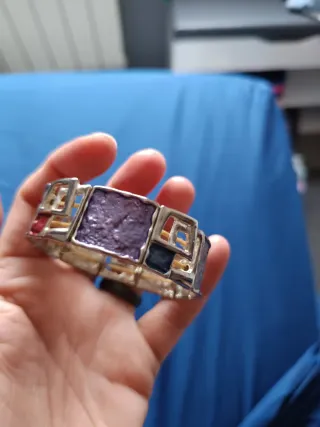 Pulsera Plata Diseño Geométrico Morado