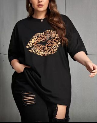 Camiseta Shein Talla 4XL Estampado Labios