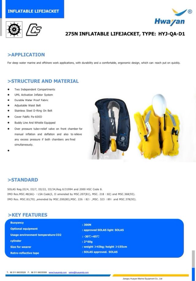 Chaleco salvavidas inflable Hwayan