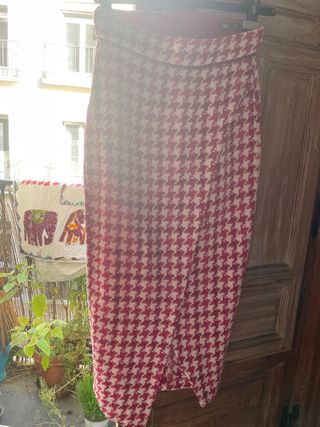 Falda larga Zara Tweed fucsia y blanco roto 