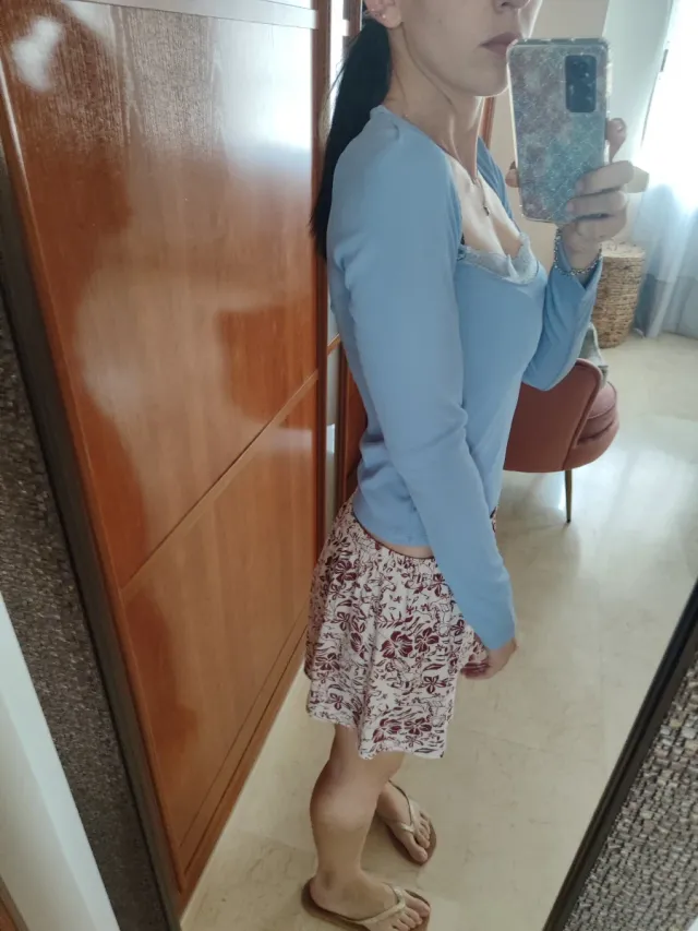 Camiseta manga larga azul mujer