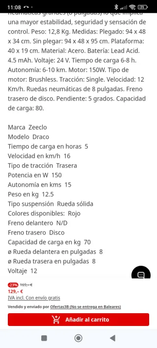 Patín Eléctrico ZEECLO DRACOROJO venta persona 