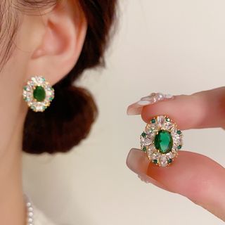 Pendientes oro y verde con circonitas