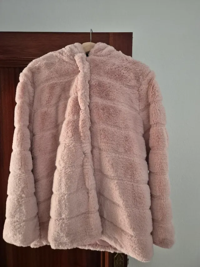 Chaqueta abrigo rosa peluche, suave 
