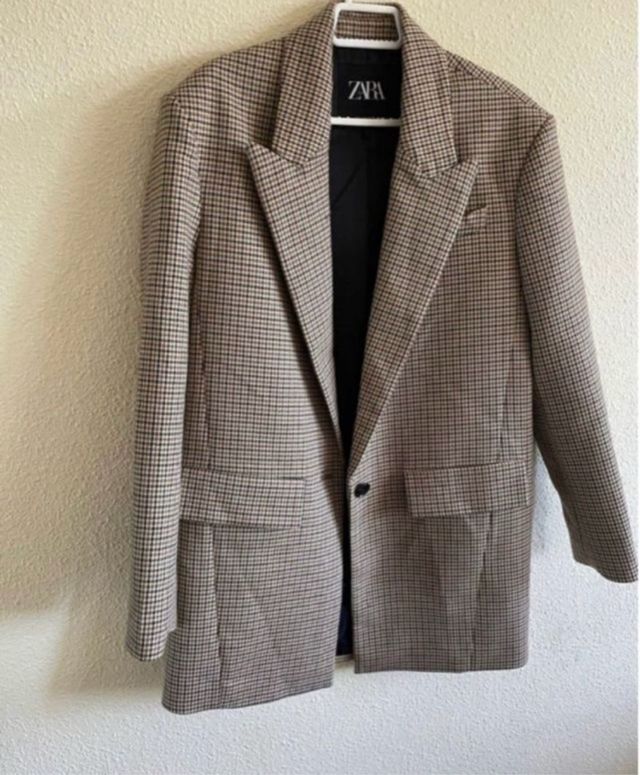 Blazer Zara Pata de Gallo Beige/Marrón