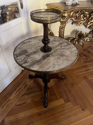 Mesa auxiliar redonda mármol y madera