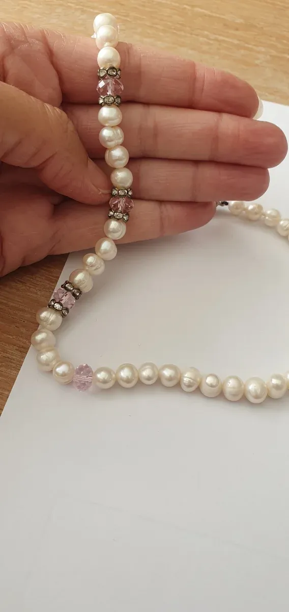 Collana perle finte con cristalli rosa