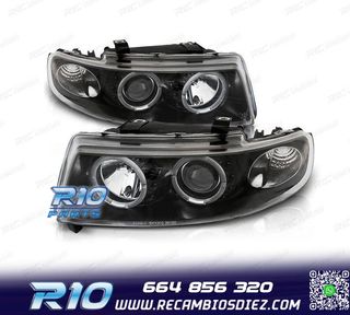 FAROS SEAT LEON TOLEDO 1M OJOS ANGEL 99-05 FONDO NEGRO LED