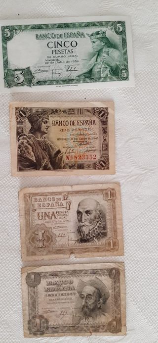 Billetes Banco de España 1 Peseta y 5 Pesetas