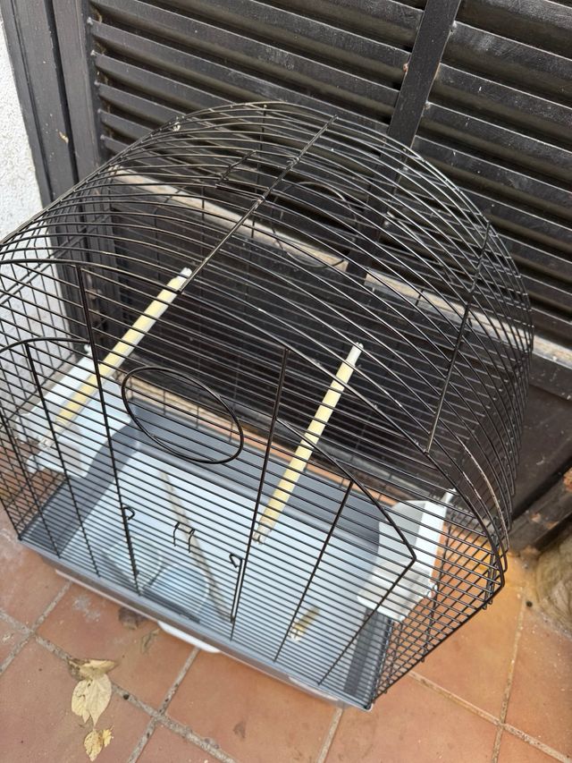 Jaula para pájaros negra y gris