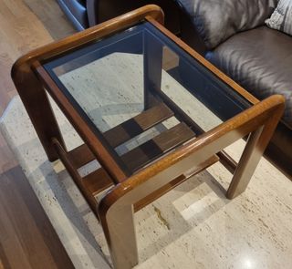 Mesa auxiliar cuadrada madera y cristal 
