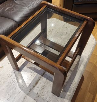 Mesa auxiliar cuadrada madera y cristal 
