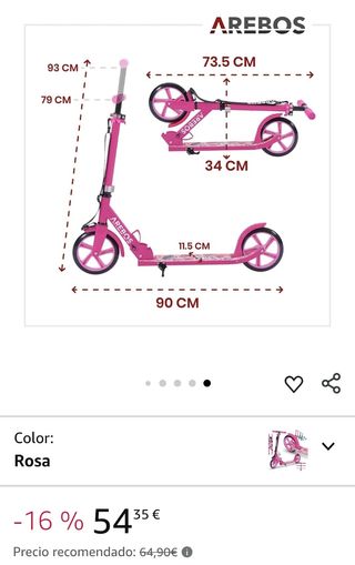 Patinete Arebos Rosa con Diseño de Corazones