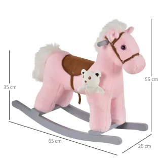 Cavallo a Dondolo per Bambini in Legno e Peluche c