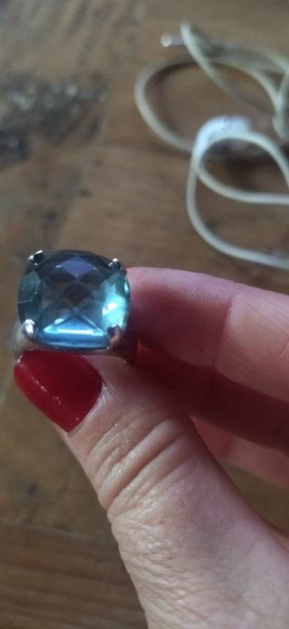 Anillo Swarovski Piedra Azul Plata