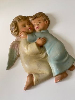 Figura Escayola Vintage Niño y angelito Abrazados