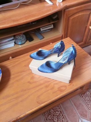 Zapatos de fiesta Drap azules y plateados