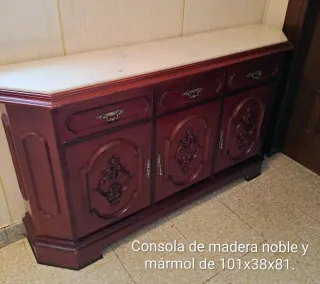 Consola madera noble y mármol 101x38x81