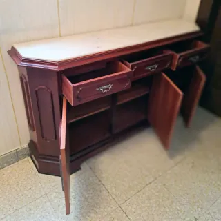 Consola madera noble y mármol 101x38x81