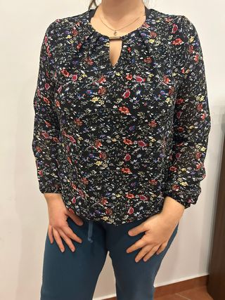 Blusa nera a fiori colorati donna M/L