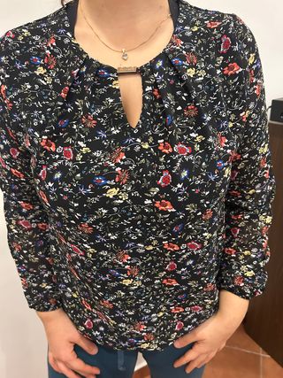Blusa nera a fiori colorati donna M/L