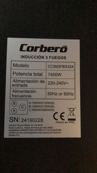 Placa inducción CÓRBERO CCIM3FBS324, NUEVA