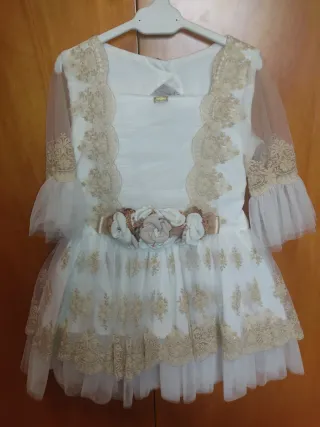 Vestido Ceremonia Niña Blanco y Beige, paje, boda
