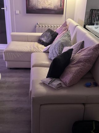 Sofá de piel blanco 3 plazas con chaise longe