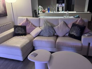 Sofá de piel blanco 3 plazas con chaise longe