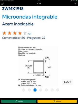 Microondas integrable Balay 3WGX1918