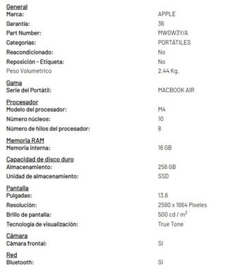 MacBook Air 13 M4 16/256GB Plata Nuevo