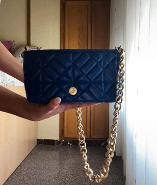 Bolso de hombro azul con cadena dorada SHEIN