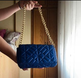 Bolso de hombro azul con cadena dorada SHEIN