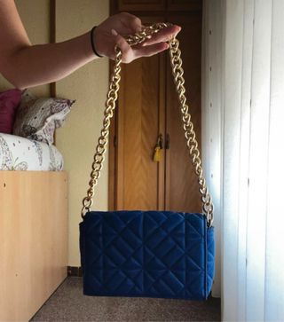 Bolso de hombro azul con cadena dorada SHEIN
