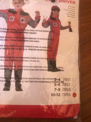 Disfraz Formula 1. Talla 12 años