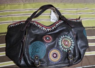Bolso Desigual Negro Multicolor Bordado